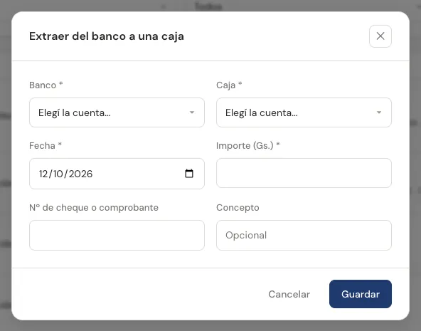 Ventana Extraer del banco a una caja