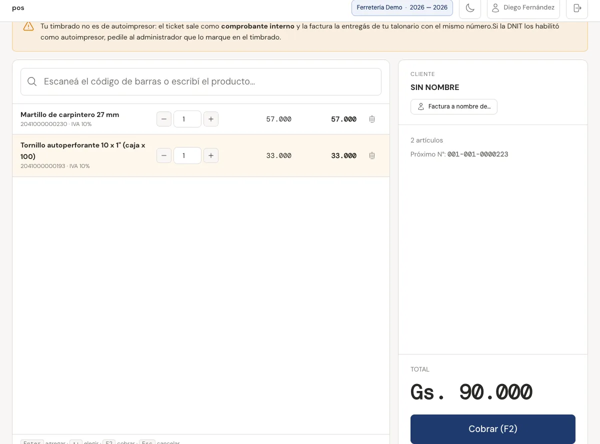 Punto de venta de KuatiaPro Max con productos de ferretería