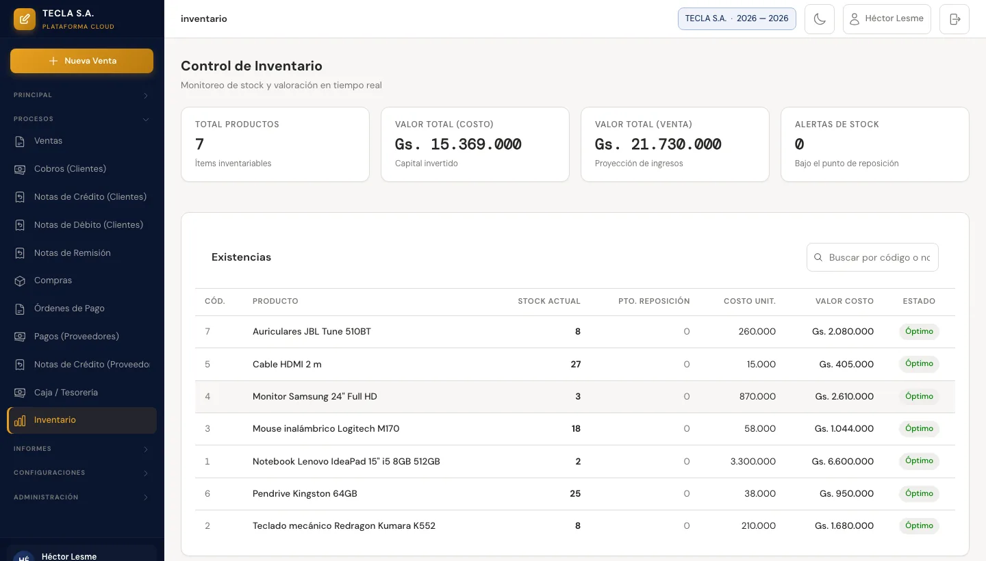 Control de inventario con stock y valorización